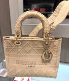 Pre-owned Like New Christian Dior Lady D-Lite Medium Cannage Embroidered Beige Bag