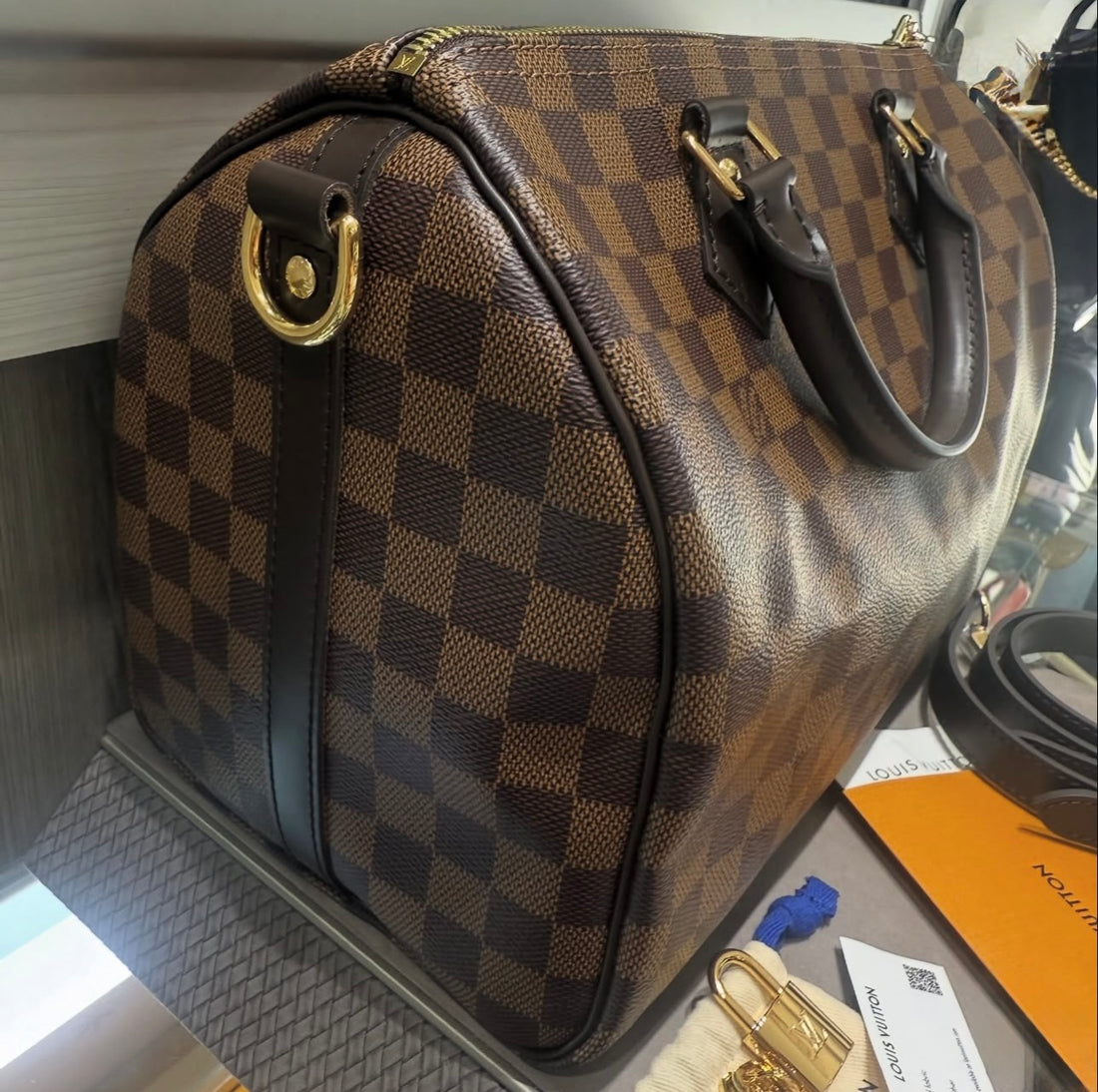 Pre-owned Like New Louis Vuitton Speedy Bandouliere Shoulder Bag 30 Damier Ebene (2025)