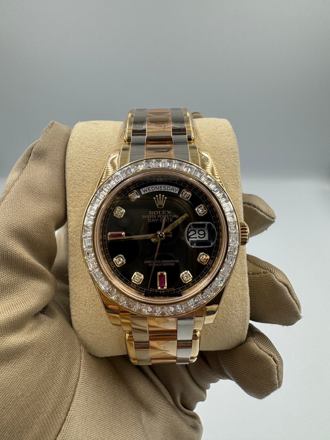 Unworn Rolex Day-Date Masterpiece 39mm ref. 18958 Black Diamond Dial on Tridor Oyster Bracelet