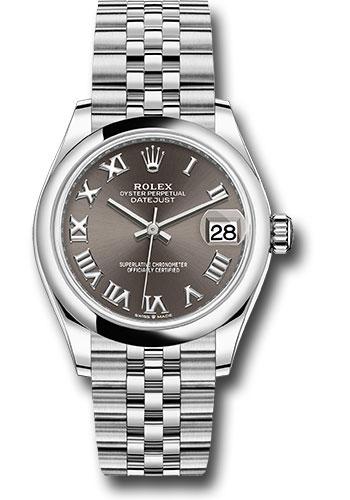 Rolex Steel and White Gold Datejust 31 Watch Domed Bezel Dark Grey
