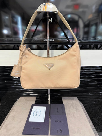 Pre-owned Prada Beige Camel Re-Nylon Re-Edition 2000 with 2020 Receipt card