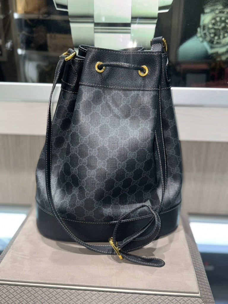 Pre-owned Mint Condition Gucci Large Black Bucket Vintage Mint Red Green Webbing