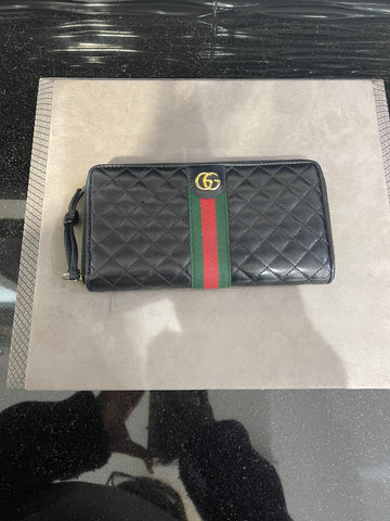 Pre-owned Gucci Long Wallet Black Red green stripe Model 536450 Trapuntata