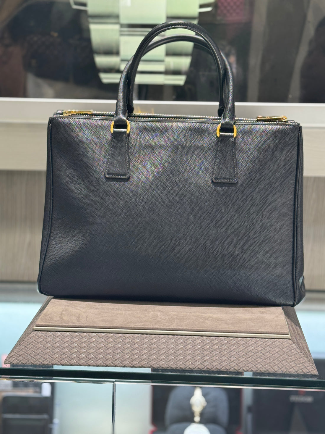 Pre-owned Prada Lux Double Zip Black Saffiano tote with strap