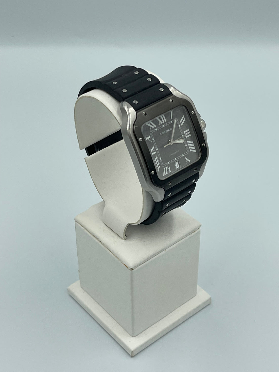 Pre-Owned Cartier Santos Cartier Ref. WSSA0037 – Steel Case, ADLC Bezel, Grey Dial Watch Only 39.8mm