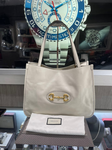 Pre-Owned Gucci 1955 Horsebit 19 Medium Tote – Ivory Leather