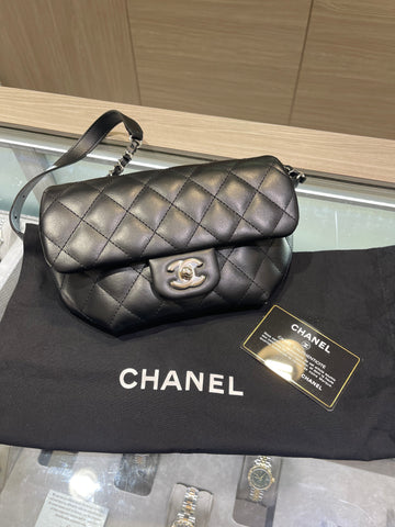 Unworn Chanel Uniform Black Calfskin Bum Bag SHW (2022)