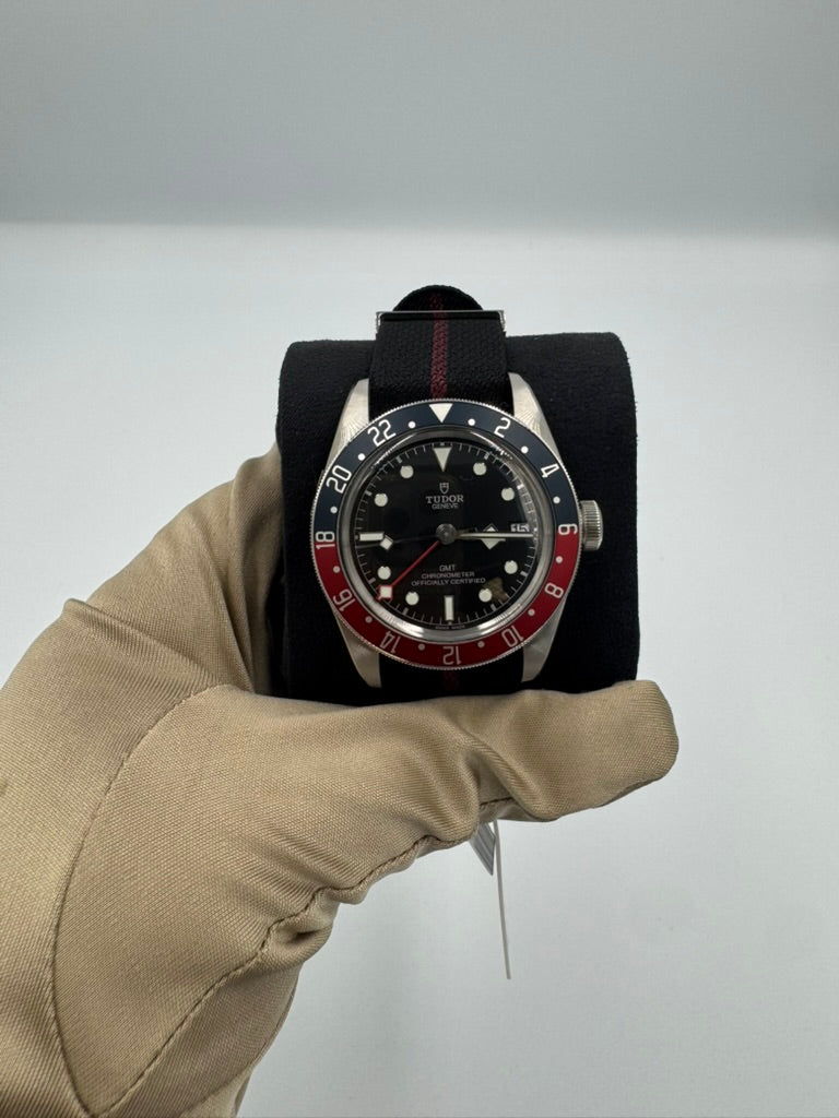 Unworn TUDOR Black Bay GMT 41mm Black Dial on Nato Strap 79830RB
