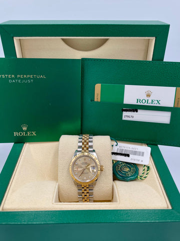 Pre-Owned Rolex Lady-Datejust 28 Champagne Diamond Roman IX Dial Jubilee – Ref. 279173 (2018)