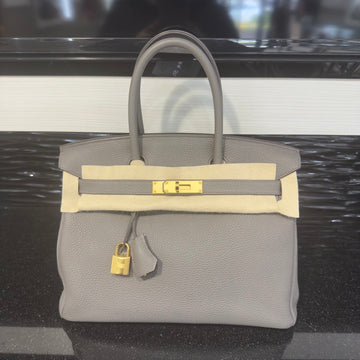 Pre-owned Hermes Birkin 30 Togo Leather Gris Etain Gold Hardware ZPY823AW (2021 production)
