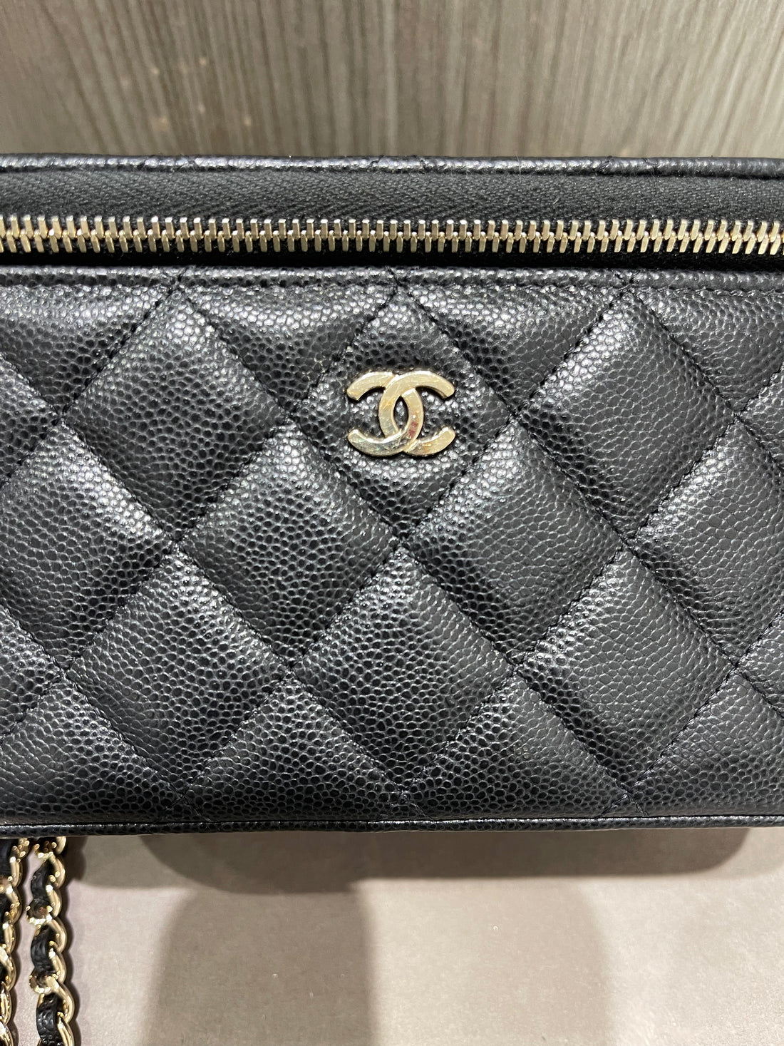 Chanel Small Vanity Case Black Caviar with Crossbody chain