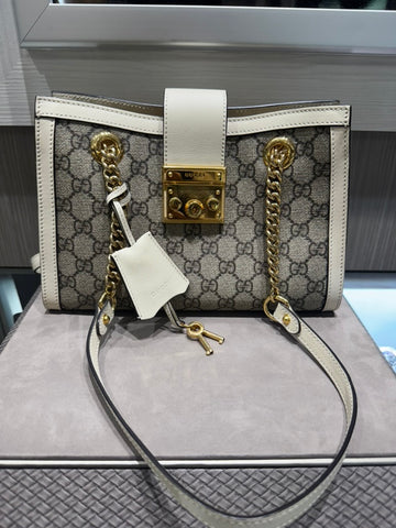 Pre-owned Gucci Padlock Small White Shoulder Bag Style: 498156