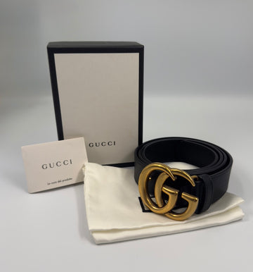 Pre-owned Gucci Belt 414516 Marmont size 90/36 Black antique gold hardware