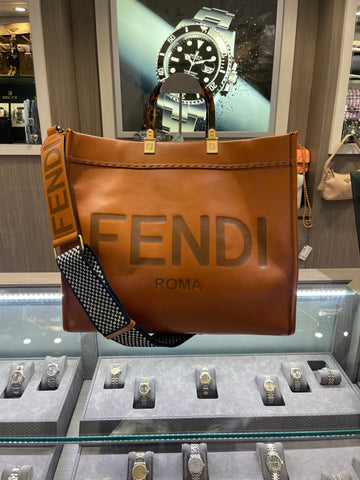 Pre-Owned Fendi Vitello King Plexiglass Large Sunshine Shopper Tote – Brown with Gold Hardware