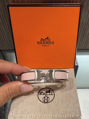 Pre-owned Hermes Clic H Bracelet Rose Candeur Palladium Plated size GM-M/L-17cm