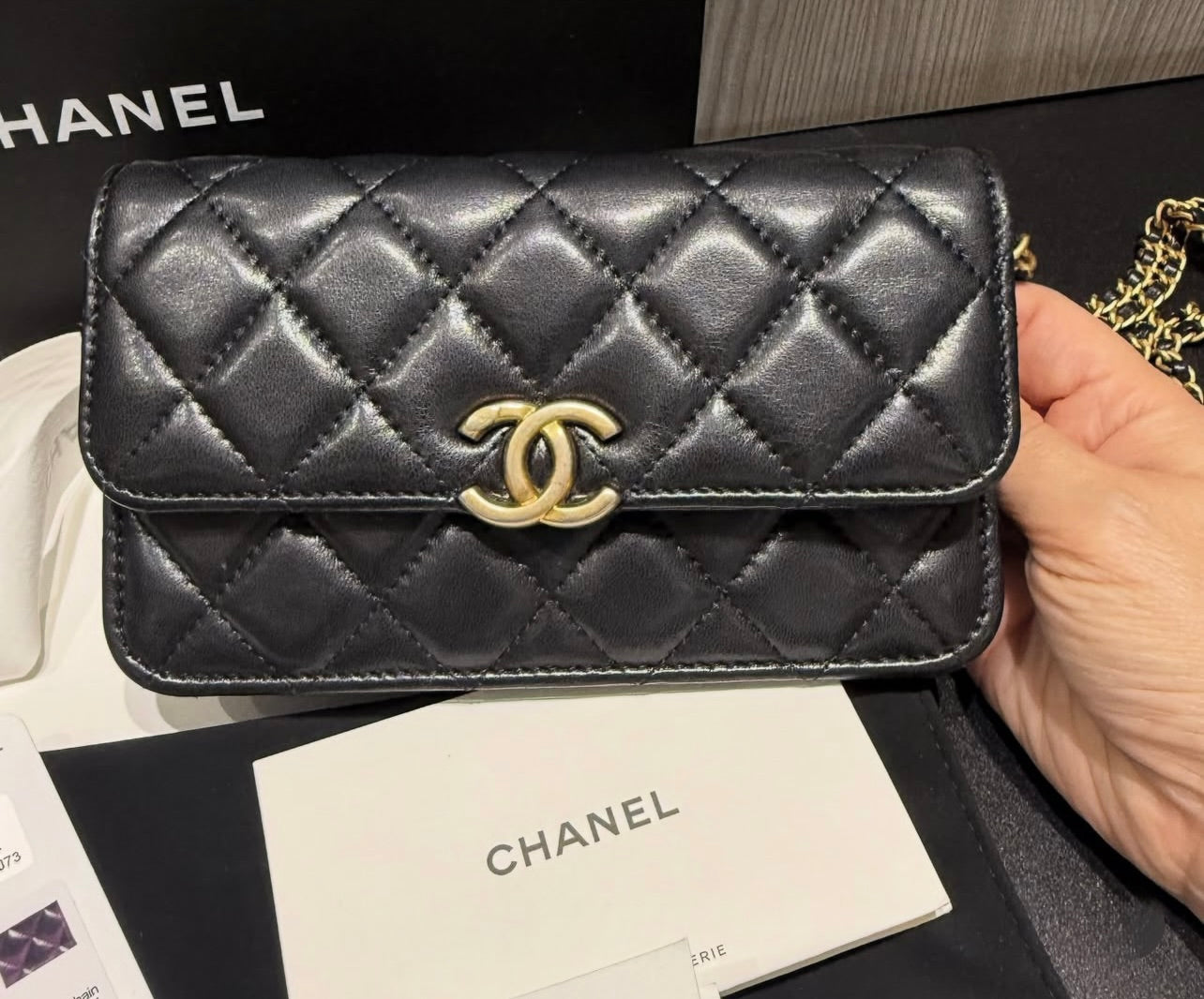 chanel mini phone holder backpack Pre-owned Chanel 23P Phone Holder Chain Crossbody Bag
