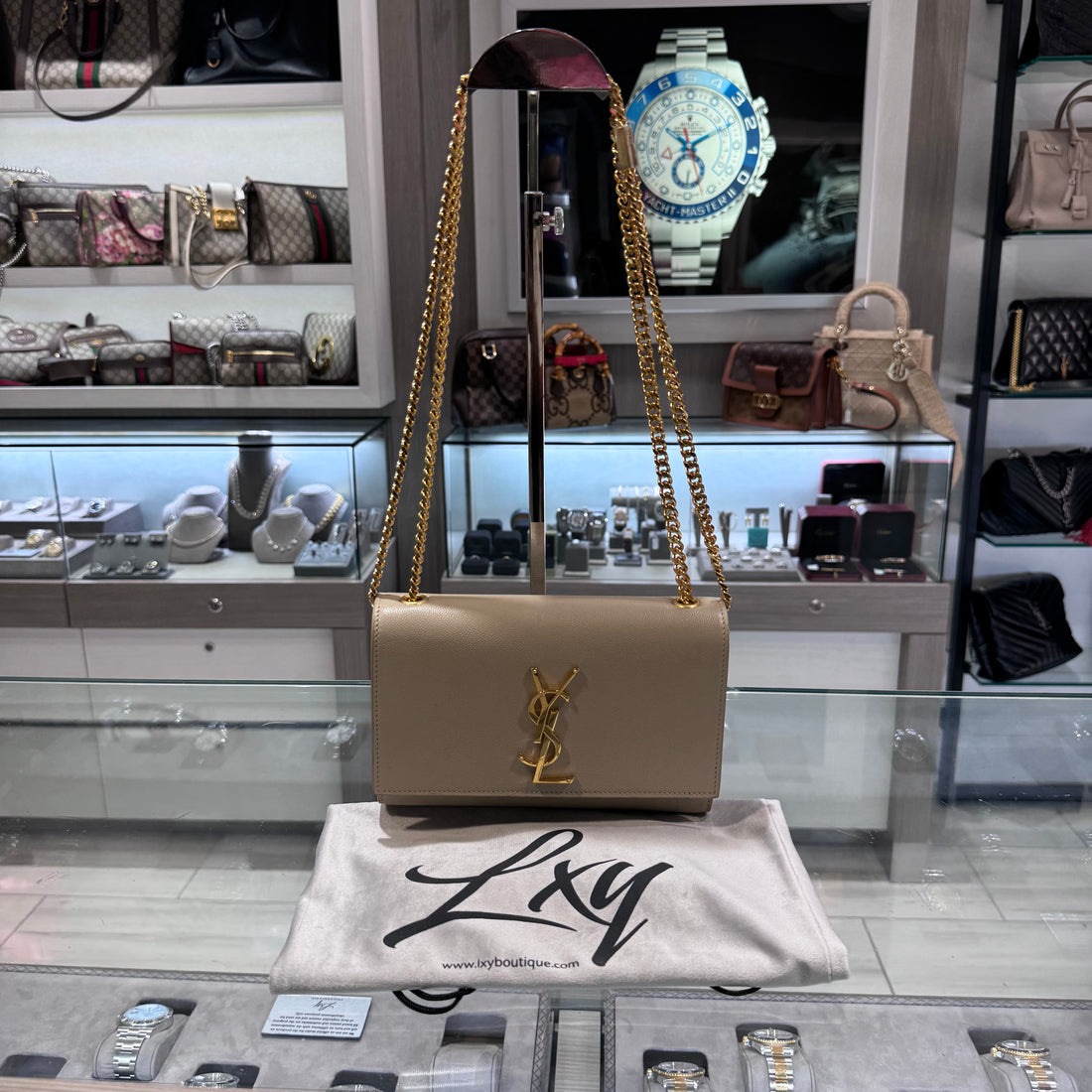 Pre-owned YSL Saint Laurent Small Kate in grain de poudre embossed leather SeaSalt (2020)