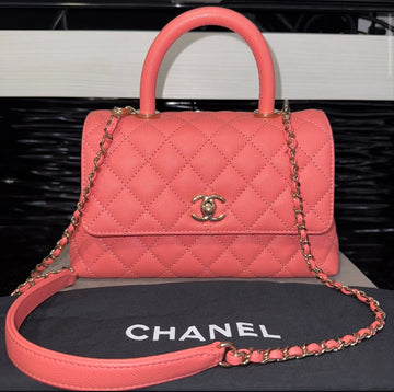 Pre-Owned Chanel Caviar Quilted Mini Coco Handle Flap in Coral
