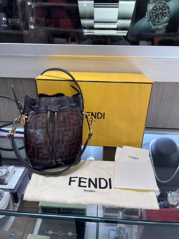 Pre-Owned Fendi Mon Tresor FF Mesh Mini Bucket Bag