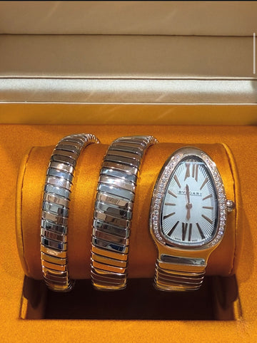 Unworn BVLGARI Serpenti Tubogas Double Spiral Watch – 35mm – Stainless Steel & 18K Rose Gold – Diamond Bezel – Ref. 103149 (2025)