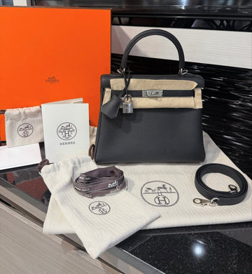 Unworn Hermes Kelly 25cm in Noir Togo leather with Palladium Hardware (2024)