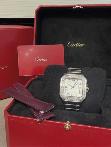 Pre-owned Cartier Santos de Cartier Medium – Diamond-Set Steel (2022)