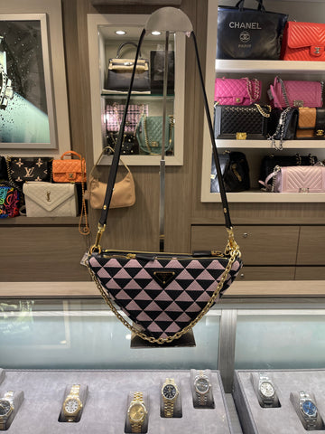 Pre-Owned Prada Double Symbole Triangle Mini Bag – Black Leather & Jacquard with Gold Hardware