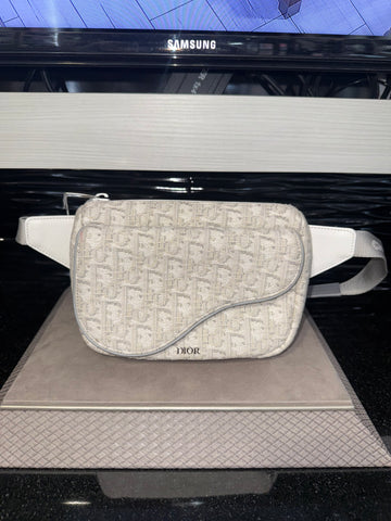 Pre-owned Dior Oblique World Tour Saddle Belt Bag White Grey (2021)