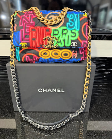 Pre-Owned Chanel 19 Medium Flap – Graffiti Print Fabric (2021 Collection)