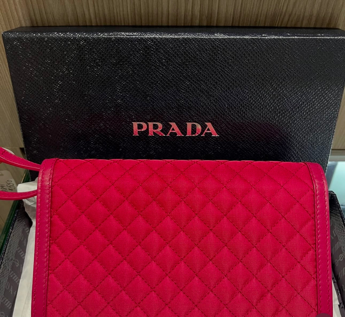 Pre-owned Prada dark Pink Nylon Quilted leather trim wallet crossbody
