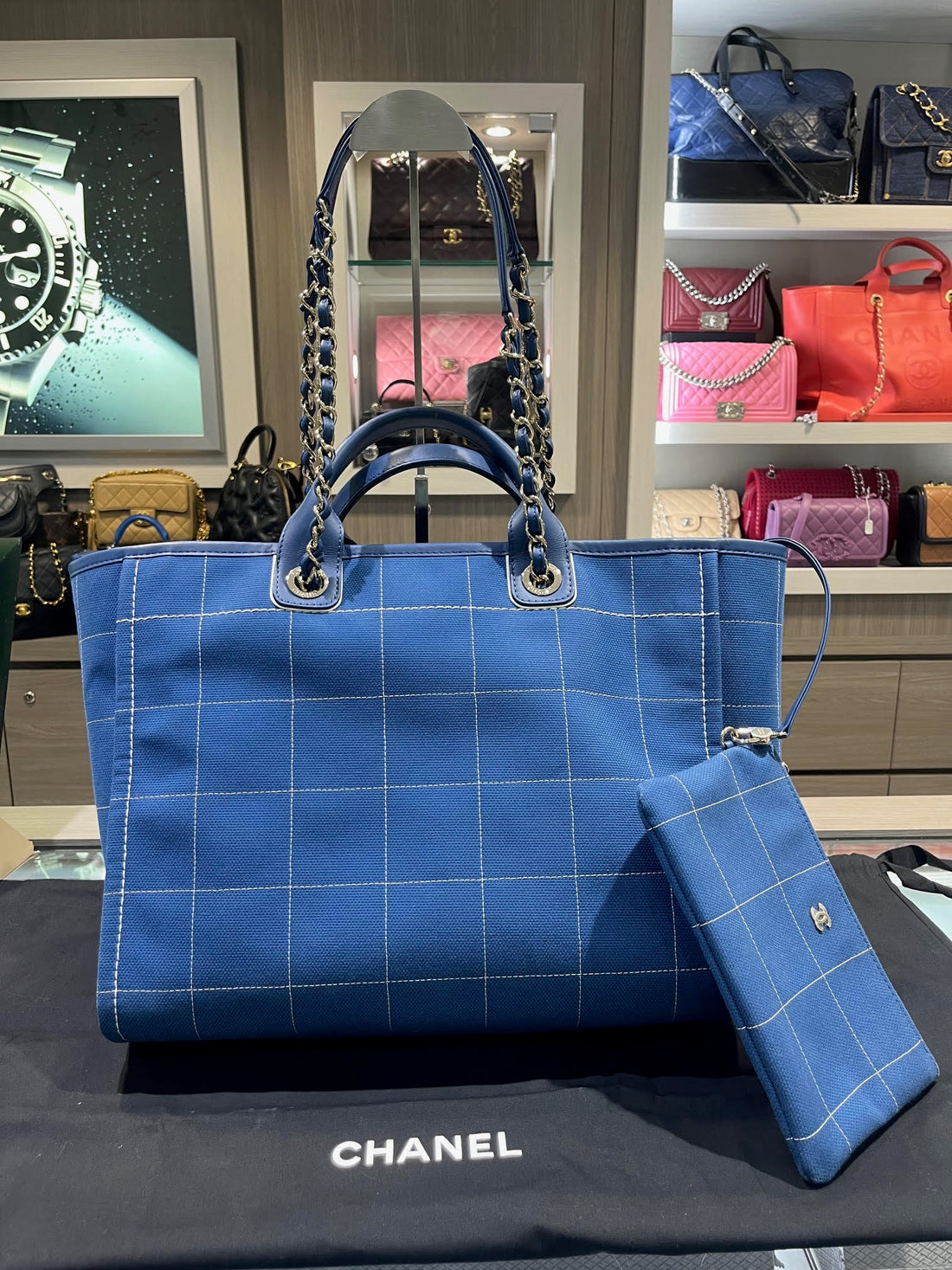 Pre-owned Chanel Blue Canvas Square stitch Deauville 2023 model, Microchip