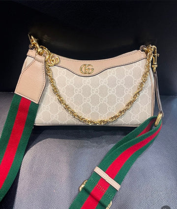 Pre-owned Gucci Ophidia small shoulder bag beige and white supreme Style: 735132