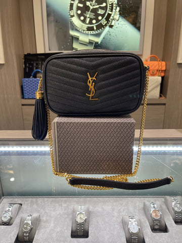 Pre-owned YSL Saint Laurent Grain De Poudre Matelassé Mini Lou Camera Bag in Black (2020)