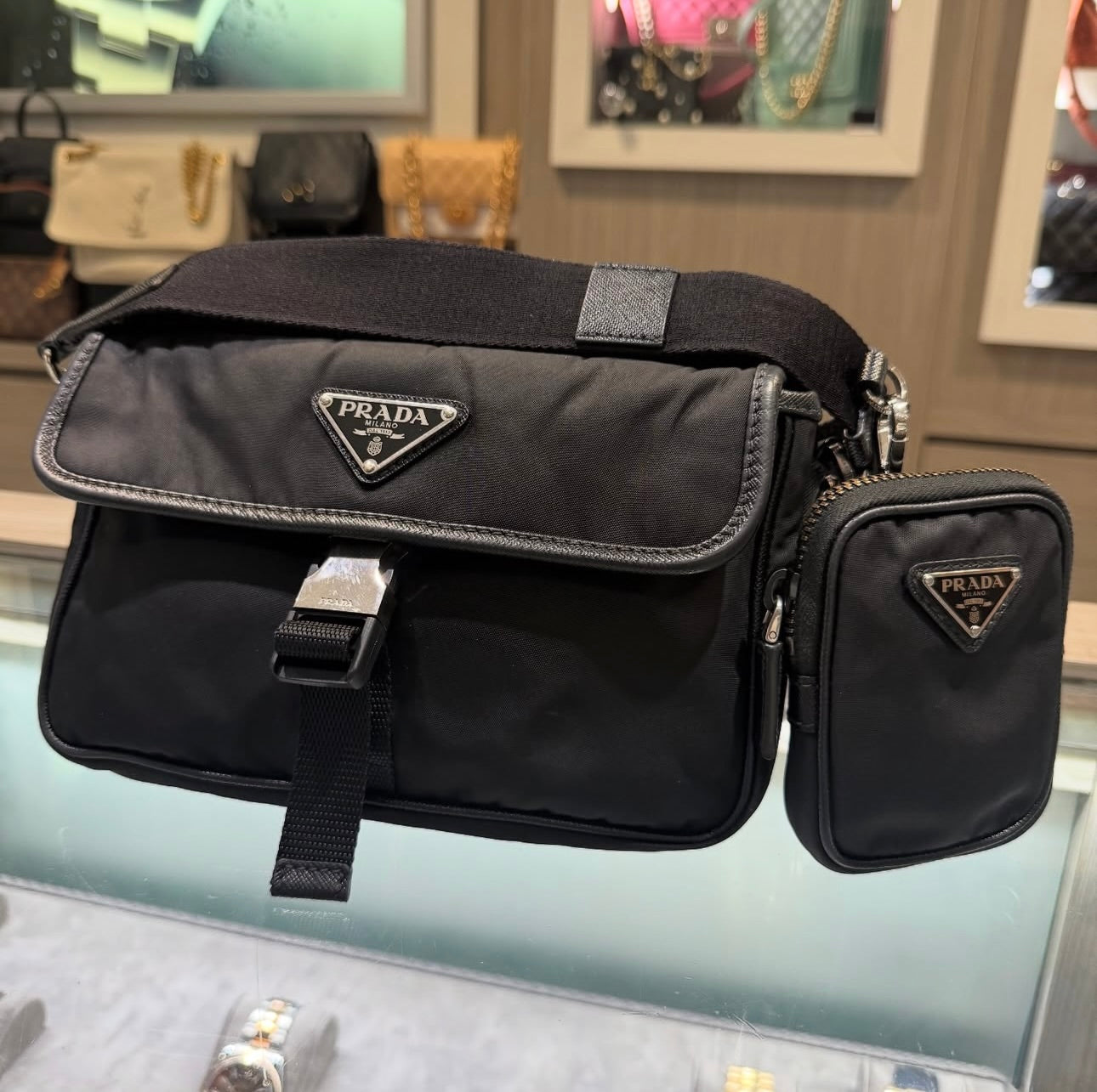 Pre-owned Prada Re-Nylon And Saffiano Leather Shoulder Bag