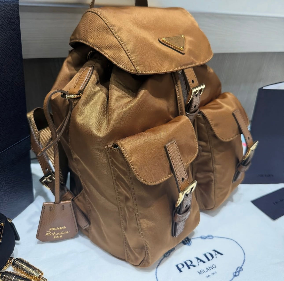 Unworn Prada Re-Edition 1978 Small Re-Nylon Brandy backpack & Robot Bag Charm (2025)