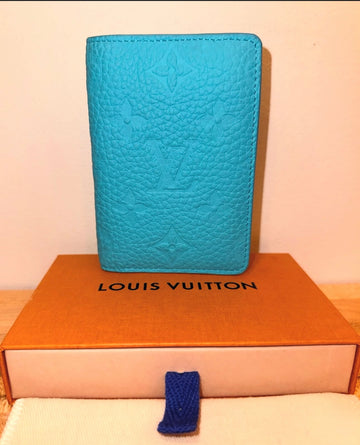 Pre-owned Louis Vuitton Turquoise Pocket Organizer Microchip Tourillon Leather