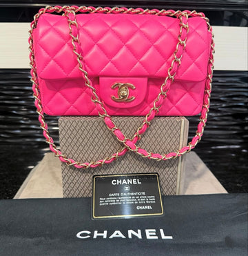 Pre-Owned Chanel Classic Mini Rectangular Quilted Flap Bag in Pink Lambskin with Gold Hardware