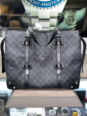Pre-owned Gucci GG tote Bag with Leather details grey and black supreme Style: 626356