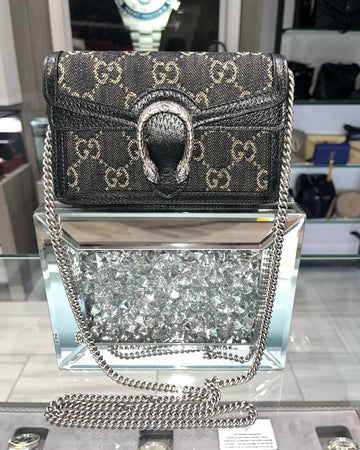 Pre-Owned Gucci Black Denim (Limited Release) GG Monogram Super Mini Dionysus Shoulder Bag Style: 476432