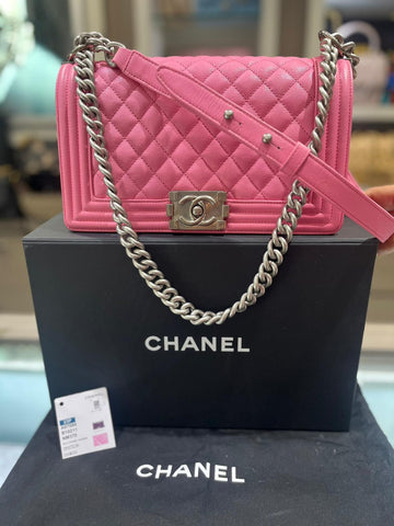 Unworn Chanel Pink Caviar Boy Handbag Ruthenium Hardware (2023 Collection)