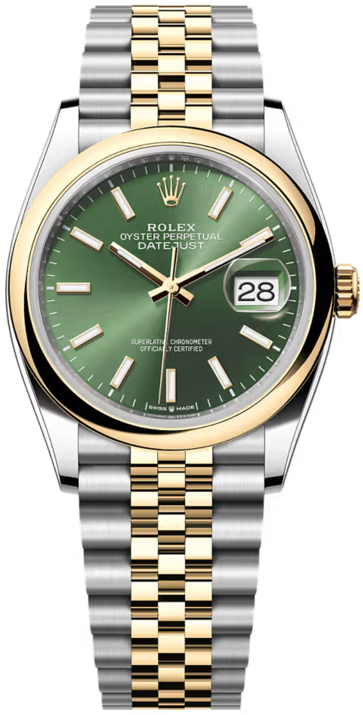 Rolex Datejust 36 Oystersteel And Yellow Gold Olive Green Dial Jubilee