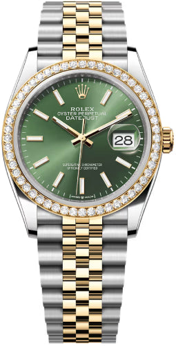 Rolex Datejust 36 Oystersteel Yellow Gold And Diamond Olive Green Dial