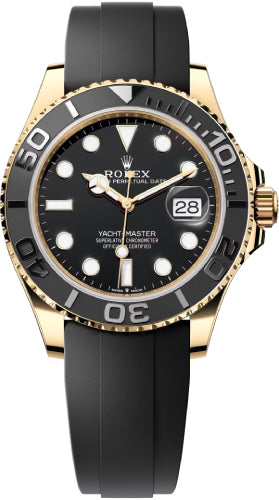 Rolex Yacht-Master 42 Yellow Gold Black Dial & Matte Black Oysterflex Strap - 226658
