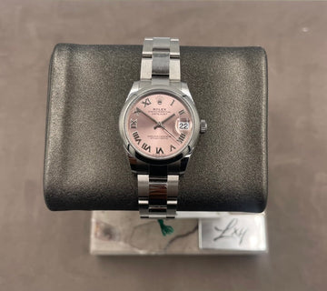 Pre-owned Rolex Ladies-Datejust 31mm ref. 278240 Factory Pink Roman Dial Smooth Bezel on Oyster, w/Box & 2023 card