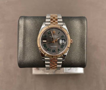 Pre-owned Rolex Men's Datejust "Wimbledon" 41mm ref.126331 Grey/Green Roman Dial Flusted Bezel on Jubilee w/Box& Card