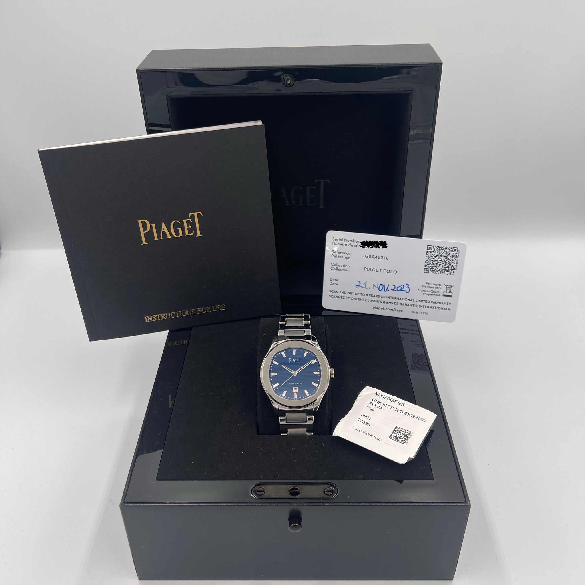 Pre-owned Piaget Polo Date Blue Diamond Dial 36mm Ref. G0A46018