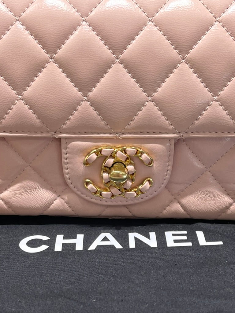 Pre-owned Chanel 2024 Light Pink Lambskin Top Handle Single Flap Antique Gold Hardware