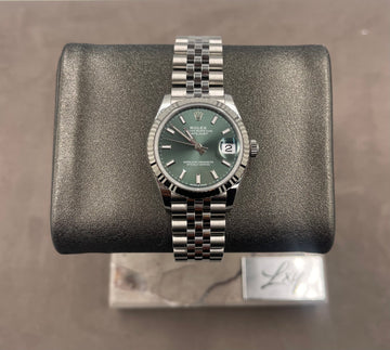 Unworn Rolex Ladies-Datejust 31mm ref.278274 Factory Mint Green Index Dial Fluted Bezel on Jubilee w/Box & Card (2025)