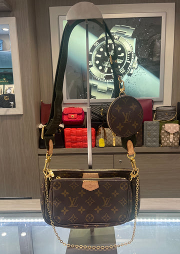 Pre-owned Louis Vuitton Multi Pochette Accessoires Khaki Microchipped Canvas Strap