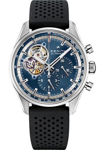 Zenith Chronomaster El Primero Open Watch - Steel - Blue Dial - Black Rubber Strap - 03.20416.4061/51.R576